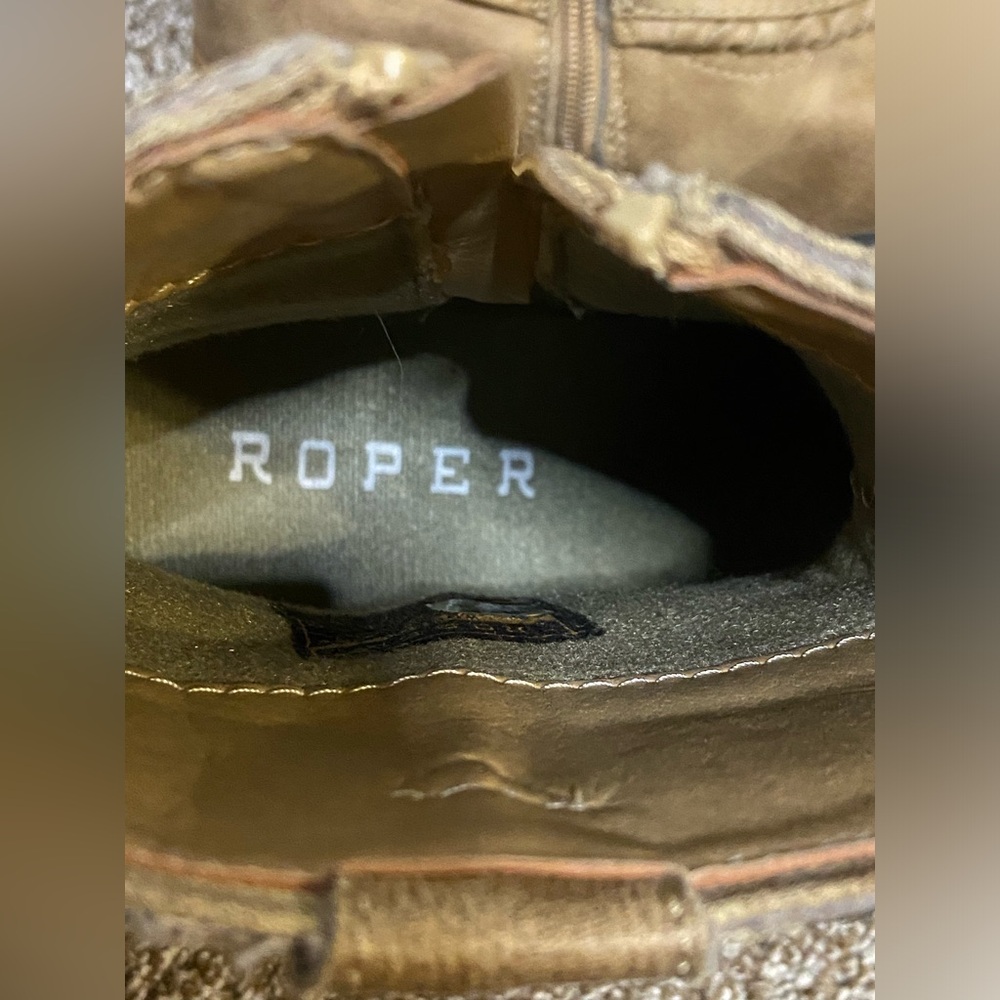 Roper Nelly Western Boots Women’s Sz 7 Beige Tan Buckle Mid Bootie Cowboy Shoes - Picture 7 of 8